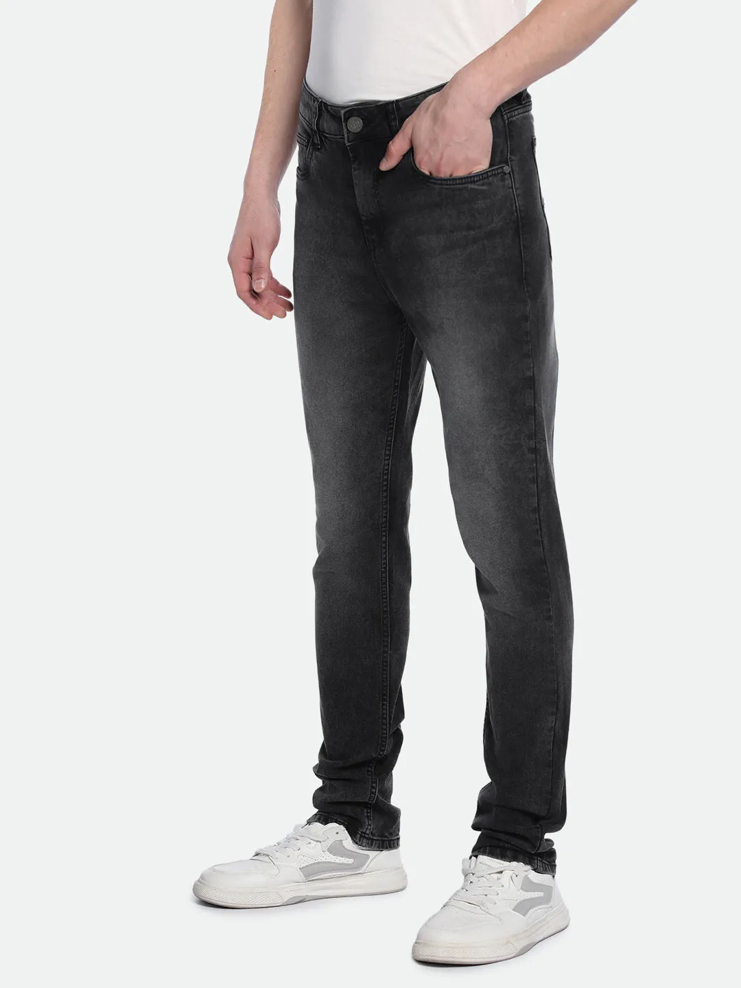 Men's Slim Tapered Solid Grey Jeans