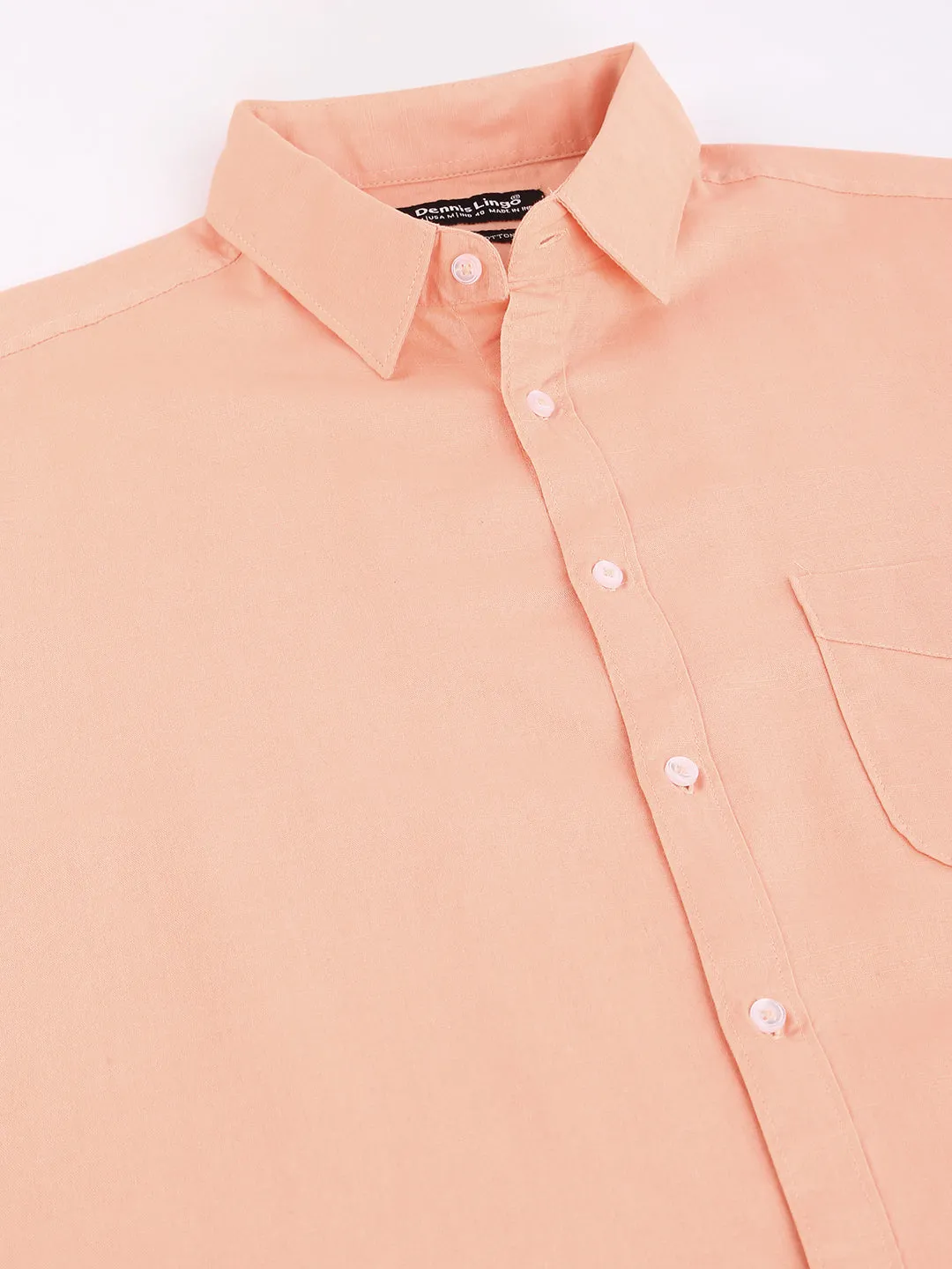 Men's Solid Peach Slim Fit Cotton Linen Casual Shirt With Spread Collar & Half Sleeves