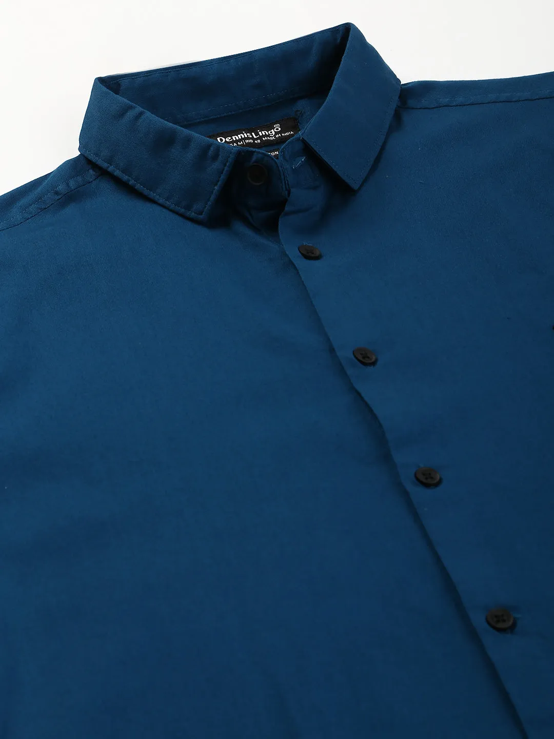 Men's Solid Petrol Blue Slim Fit Casual Shirt With Spread Collar