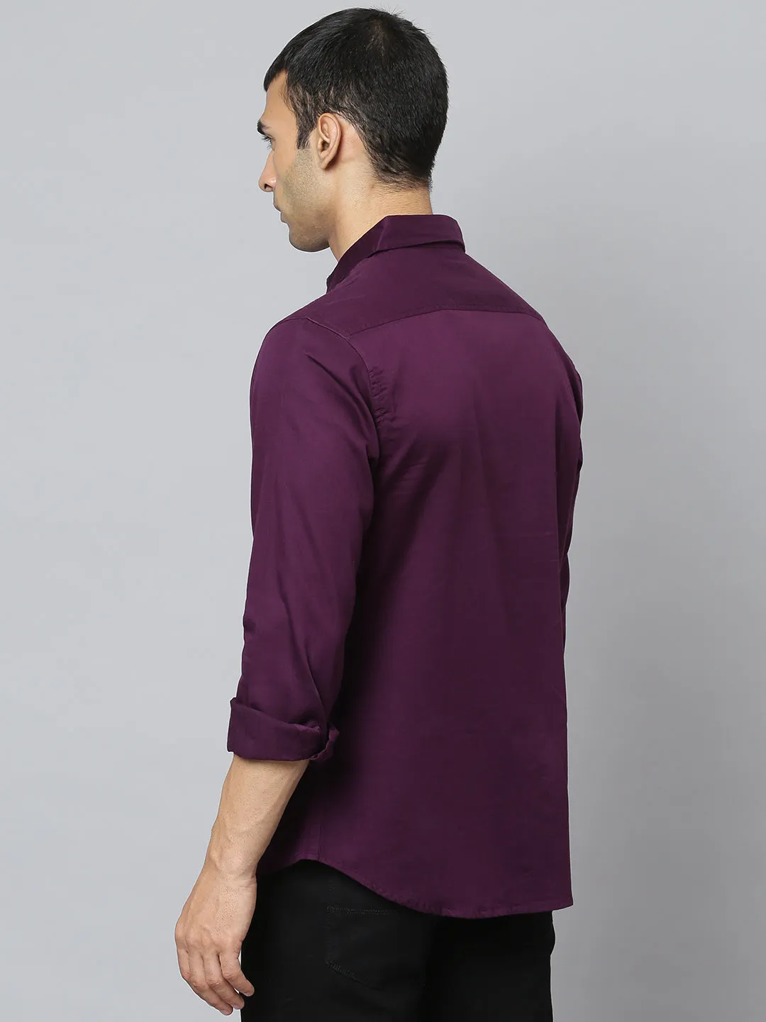 Men's Solid Purple Slim Fit Cotton Casual Shirt