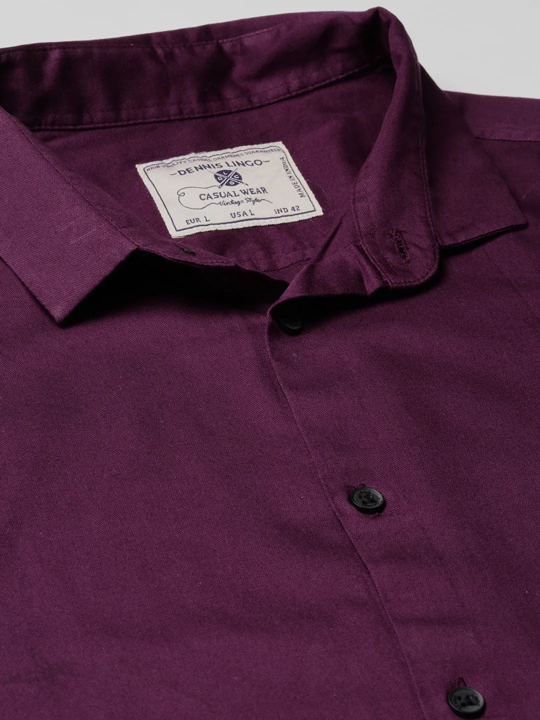 Men's Solid Purple Slim Fit Cotton Casual Shirt