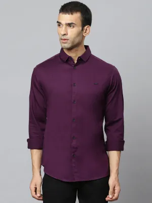 Men's Solid Purple Slim Fit Cotton Casual Shirt