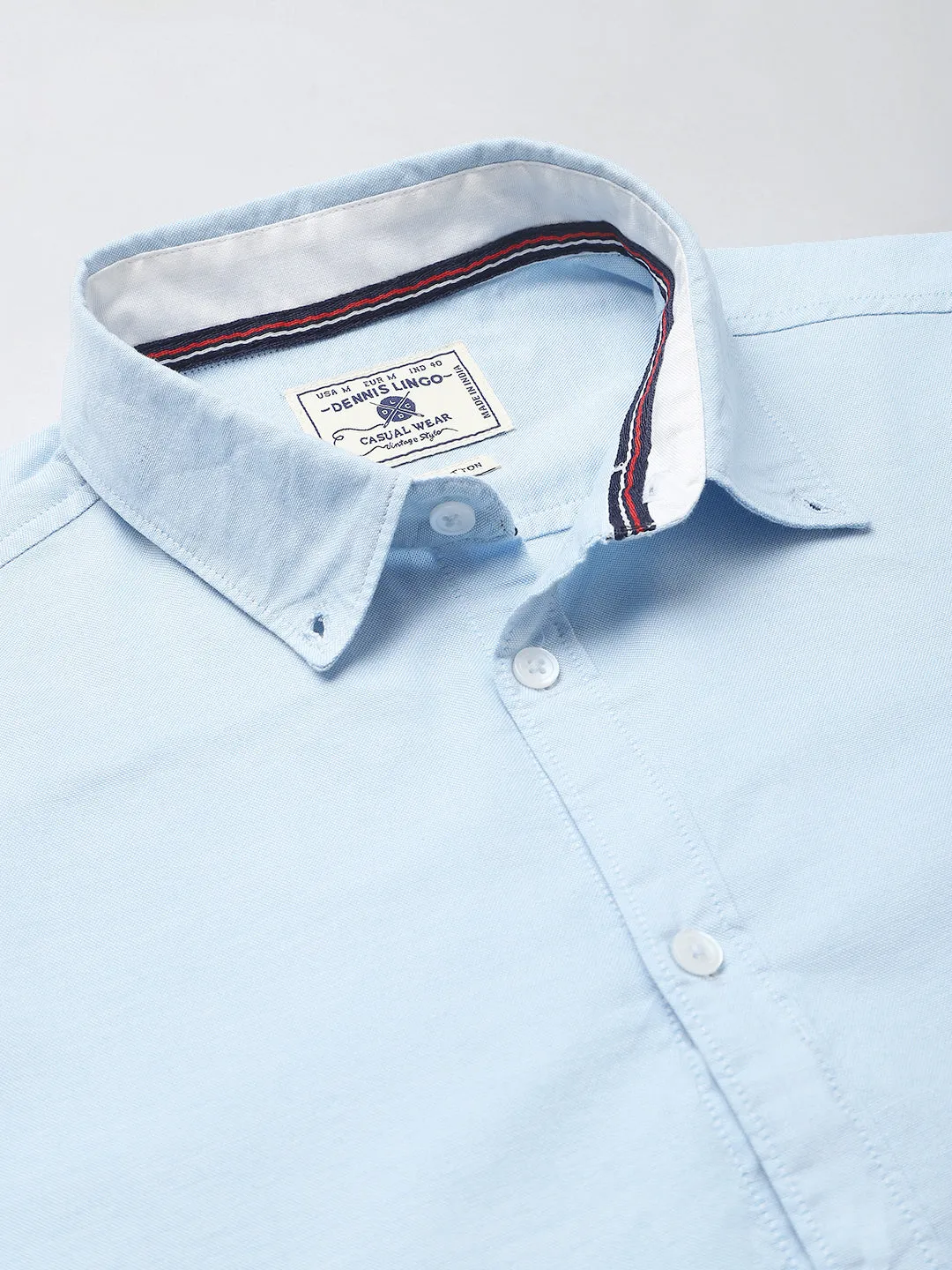 Men's Solid Sky Blue Slim Fit Cotton Casual Shirt