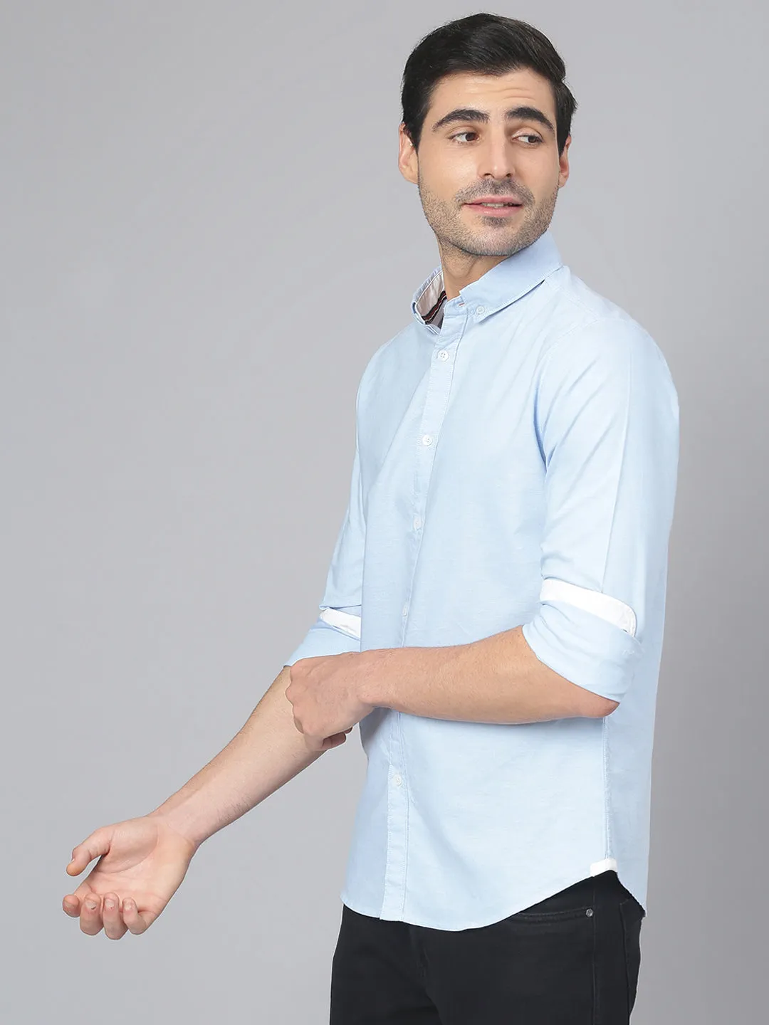Men's Solid Sky Blue Slim Fit Cotton Casual Shirt