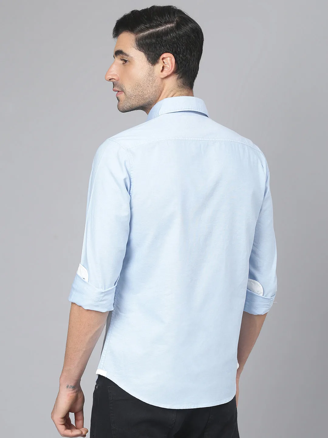 Men's Solid Sky Blue Slim Fit Cotton Casual Shirt