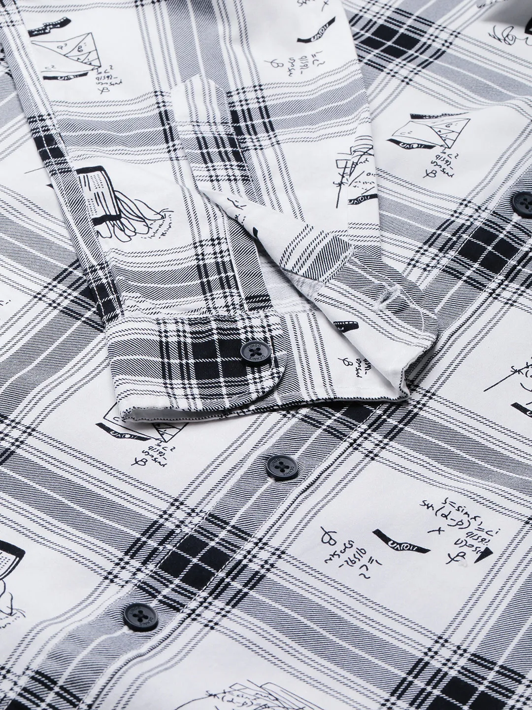 Men's  Spread Collar Full Sleeves Big Checks Shirt (White)