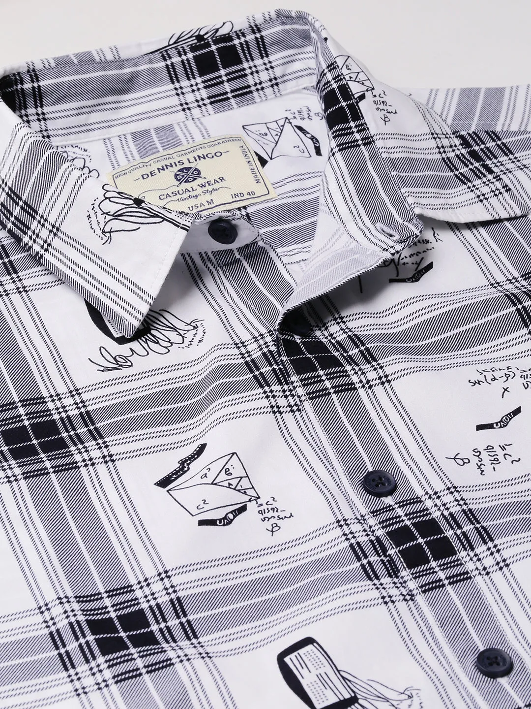 Men's  Spread Collar Full Sleeves Big Checks Shirt (White)
