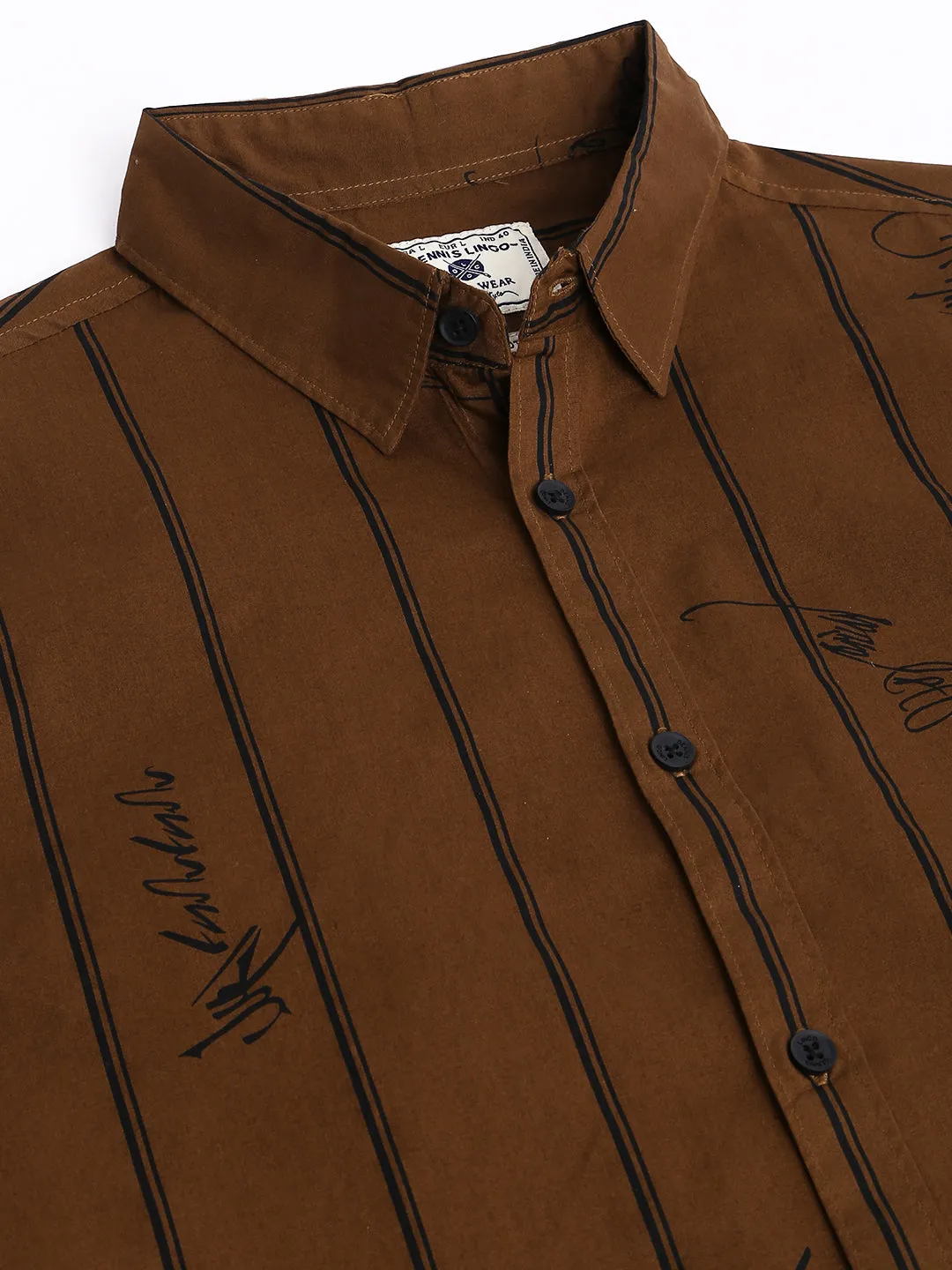 Men's Striped Brown Slim Fit Cotton Casual Shirt With Spread Collar & Half Sleeves