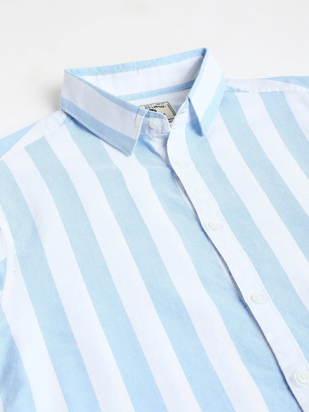 Men's Striped Skyblue Slim Fit Oxford Cotton Casual Shirt With Spread Collar & Full Sleeves (C9038_Skyblue_S)