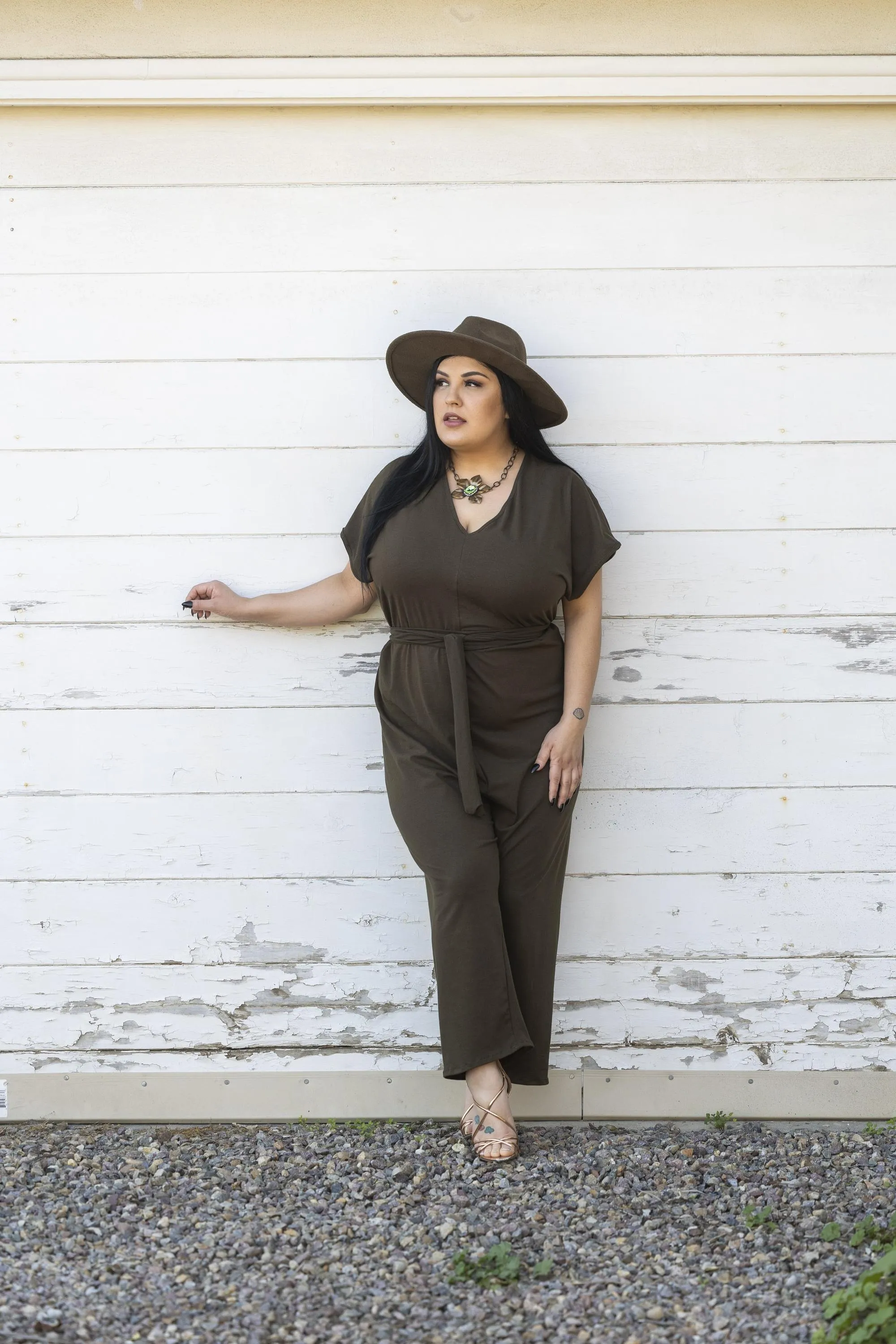 Olive Jumpsuit with Tie