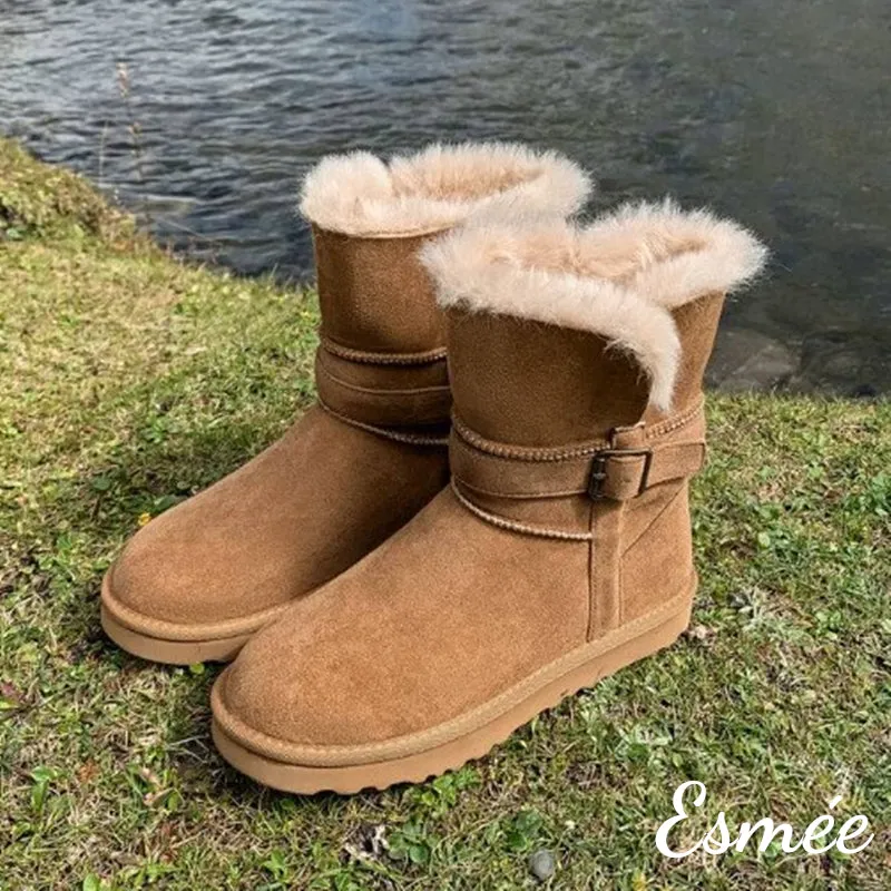 Suede Snow Boots with Inner Sheep Hair Design