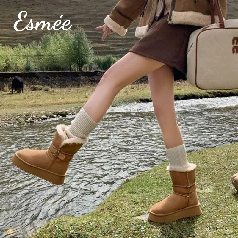 Suede Snow Boots with Inner Sheep Hair Design