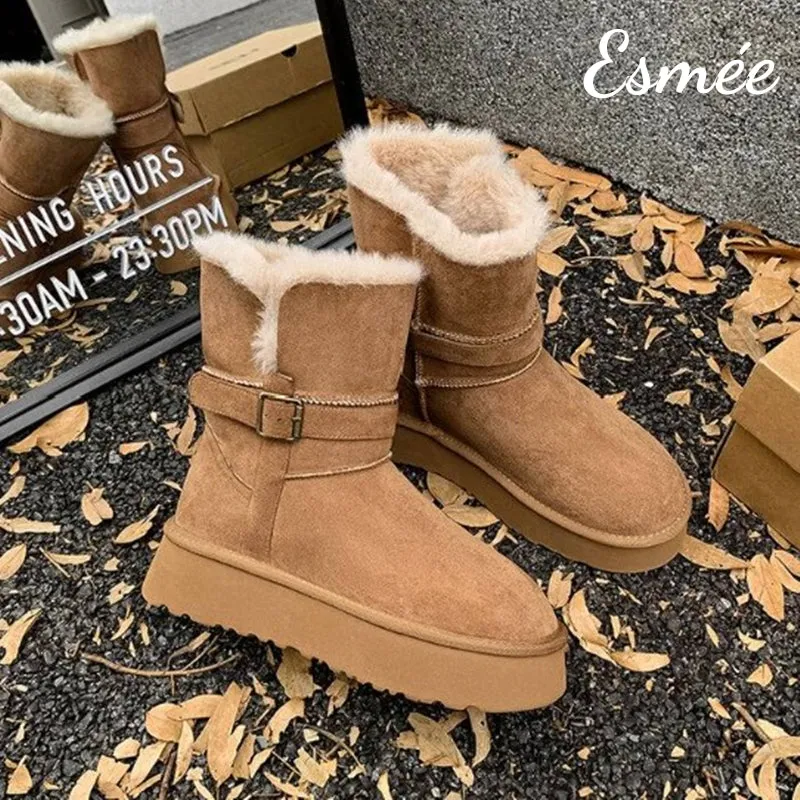 Suede Snow Boots with Inner Sheep Hair Design