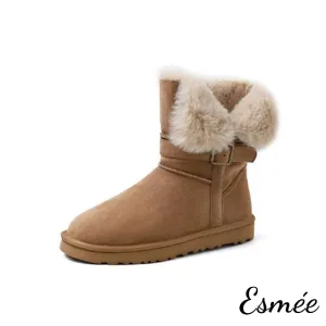 Suede Snow Boots with Inner Sheep Hair Design