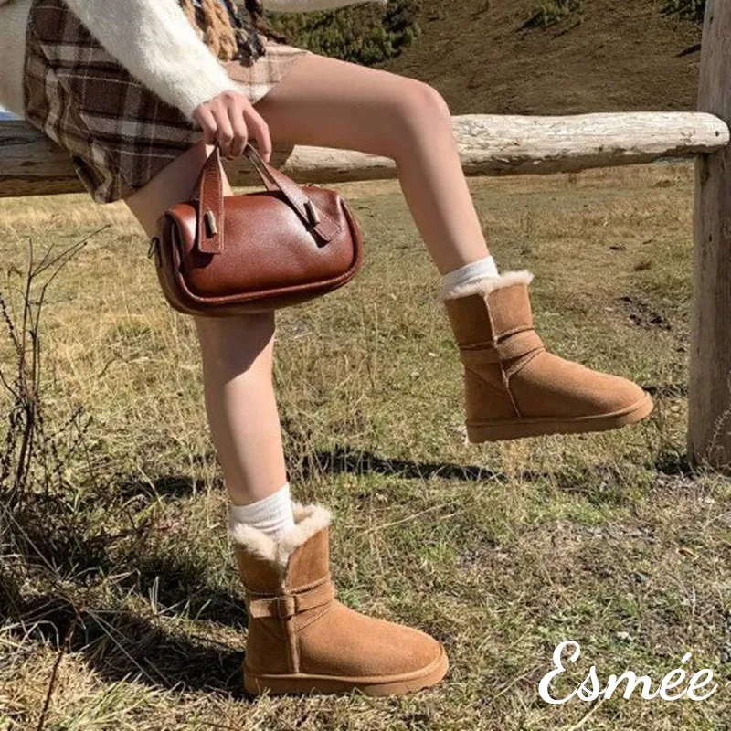 Suede Snow Boots with Inner Sheep Hair Design
