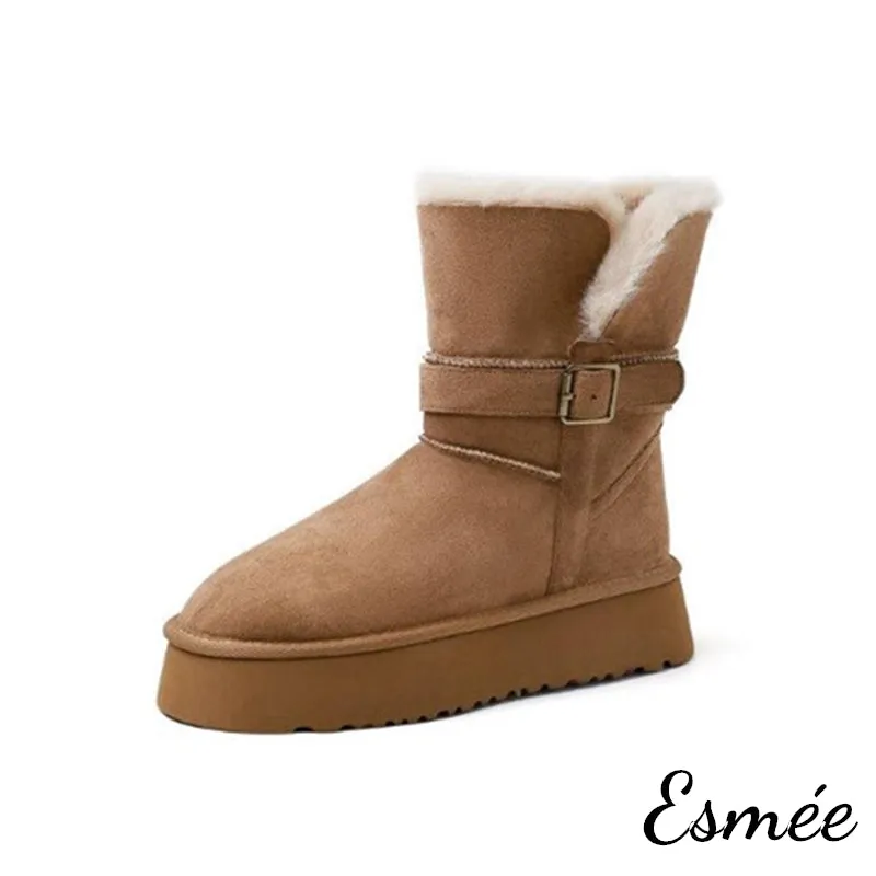 Suede Snow Boots with Inner Sheep Hair Design