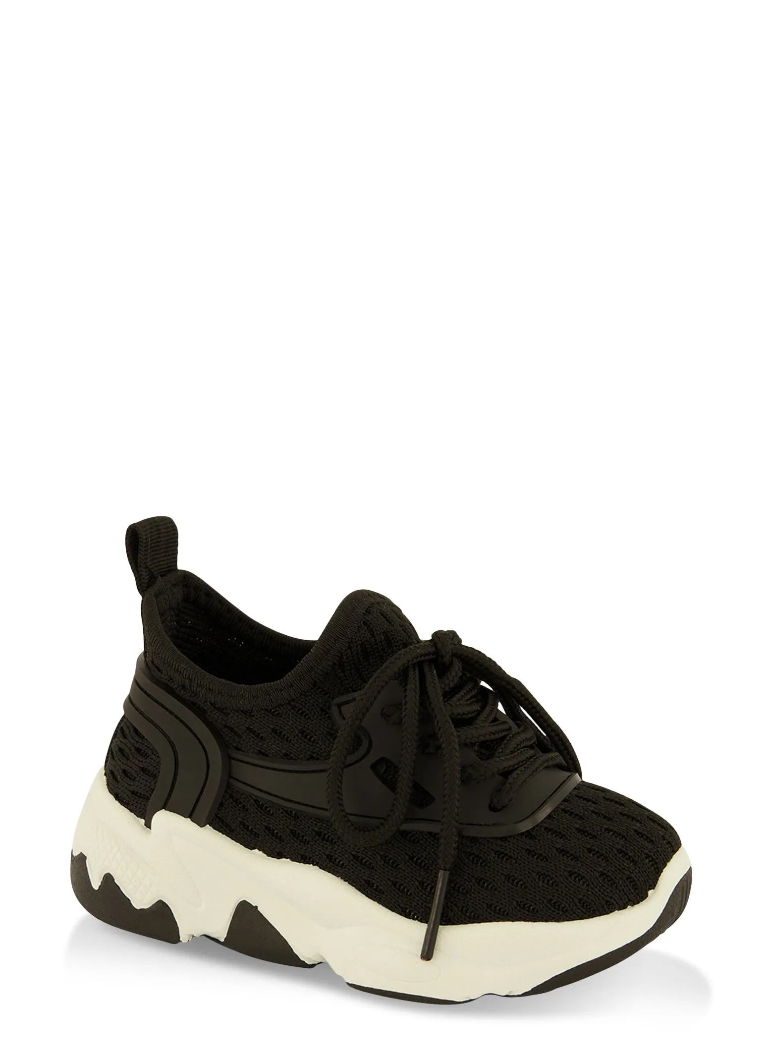 Toddler Girls Solid Textured Knit Lace Up Sneakers