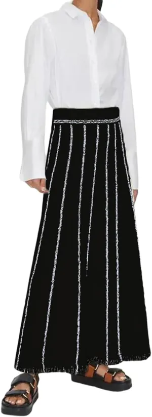 Women Knit Long Skirt Grunge Striped Elastic Waist Knit Skirt Vintage Loose Fit Tassel Y2K Pencil Skirt Dress Streetwear