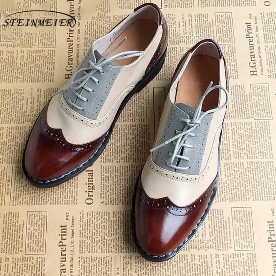 Women Vintage Handmade Genuine Leather Oxford Shoes